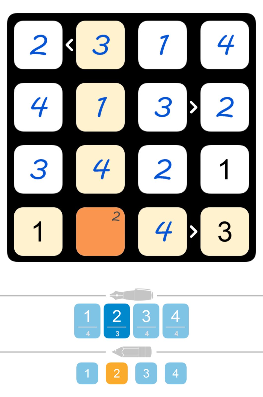 Puzzle Page Futoshiki April 16 2024