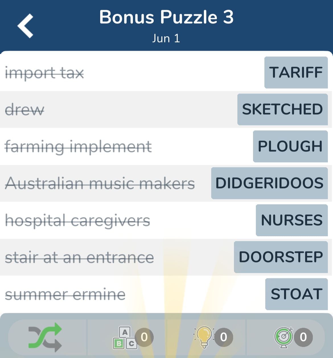 7 Little Words June 1 2024 Bonus 3