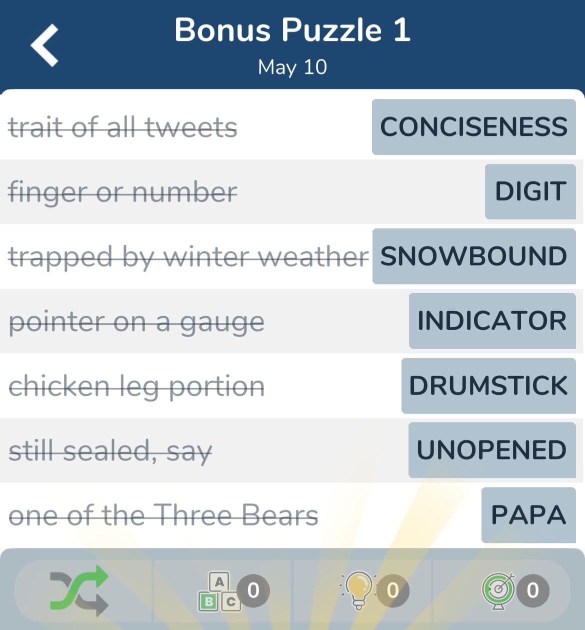 7 Little Words May 10 2024 Bonus 1