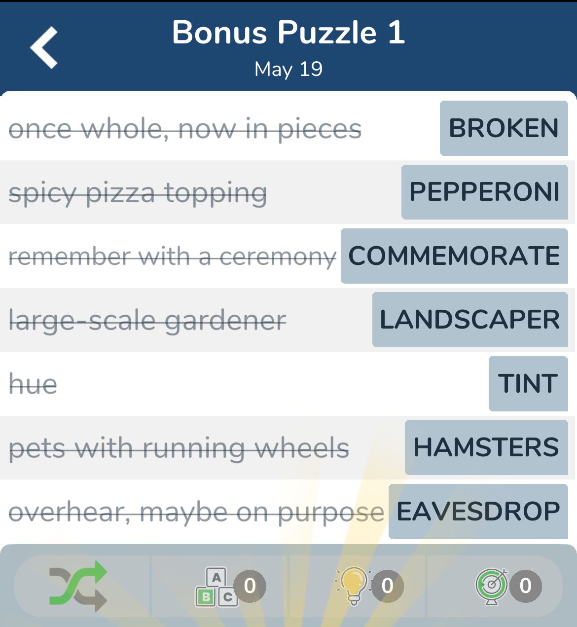 7 Little Words May 19 2024 Bonus 1