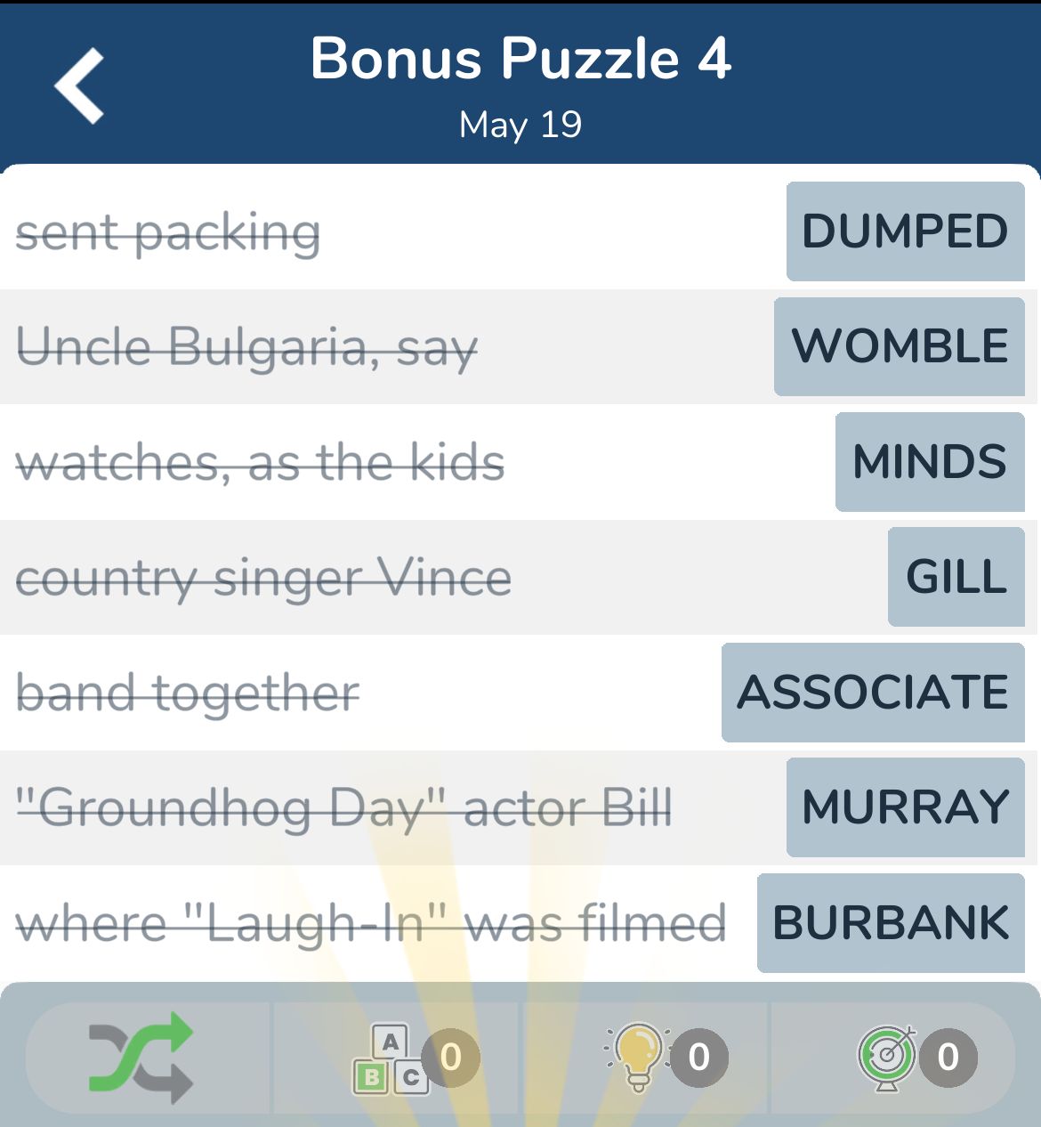7 Little Words May 19 2024 Bonus 4