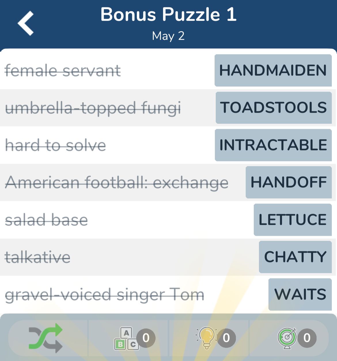 7 Little Words May 2 2024 Bonus 1