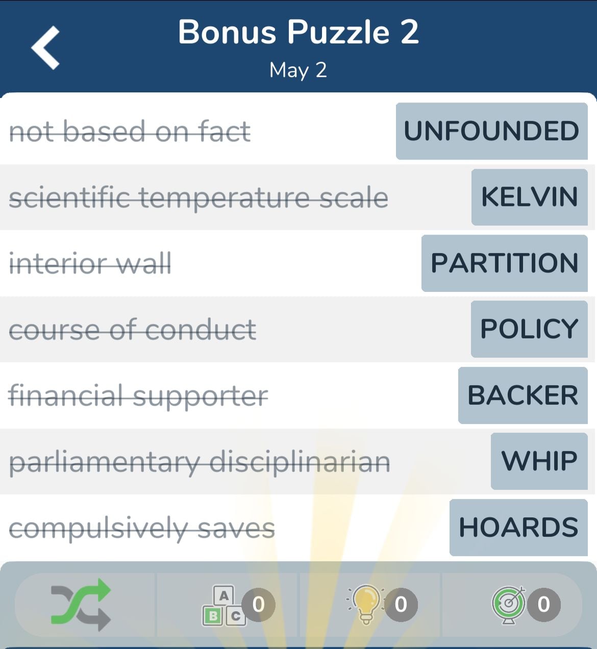 7 Little Words May 2 2024 Bonus 2