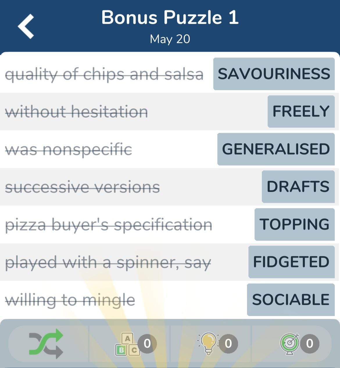 7 Little Words May 20 2024 Bonus 1