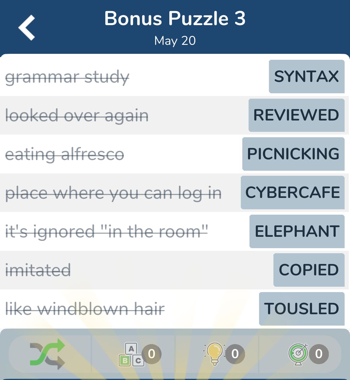 7 Little Words May 20 2024 Bonus 3
