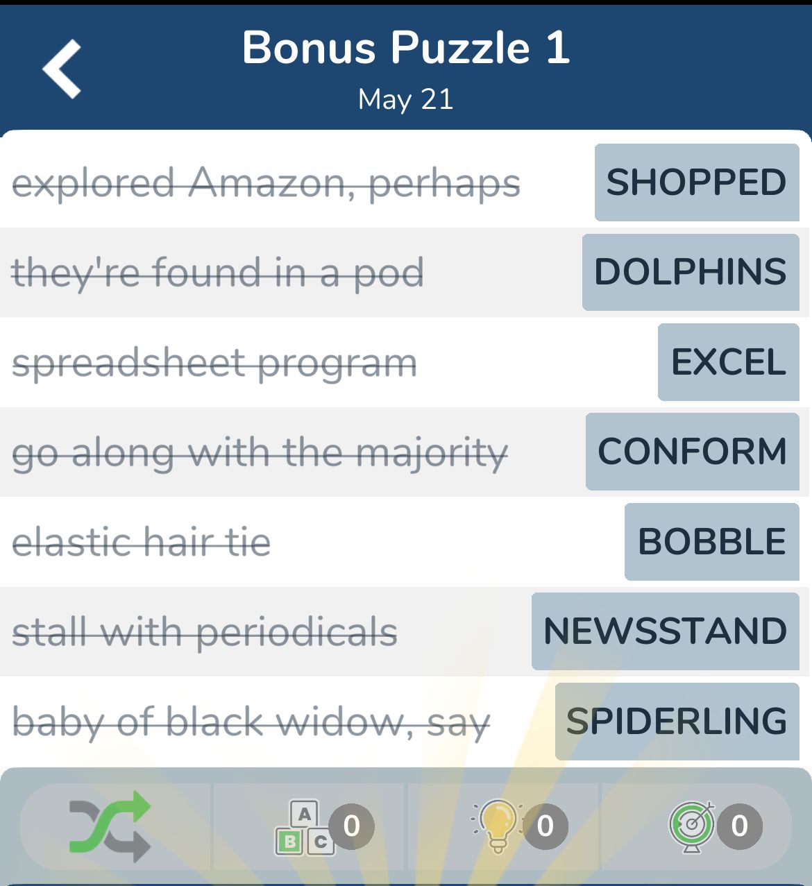 7 Little Words May 21 2024 Bonus 1