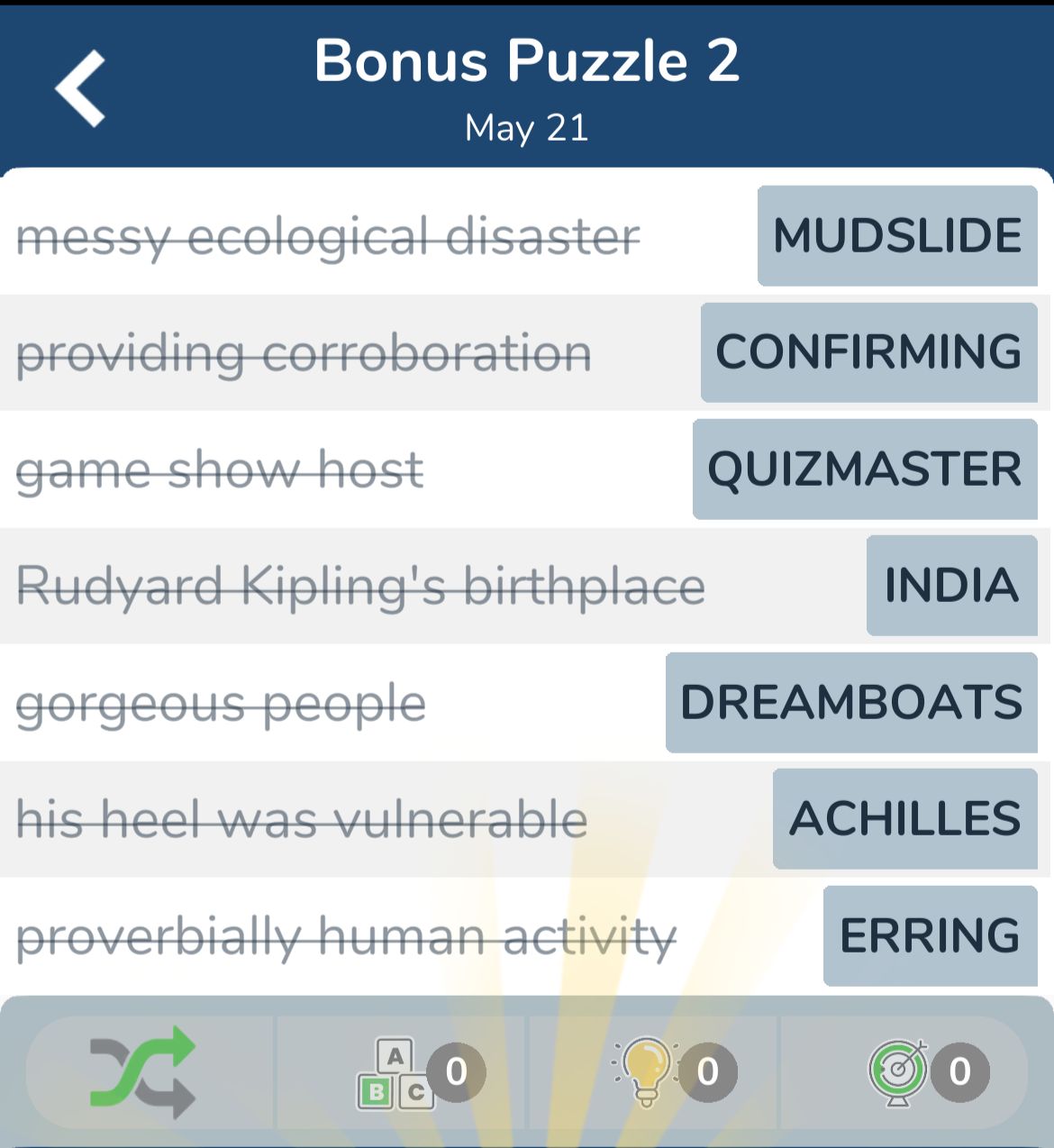 7 Little Words May 21 2024 Bonus 2