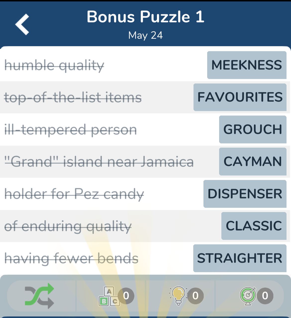7 Little Words May 24 2024 Bonus 1