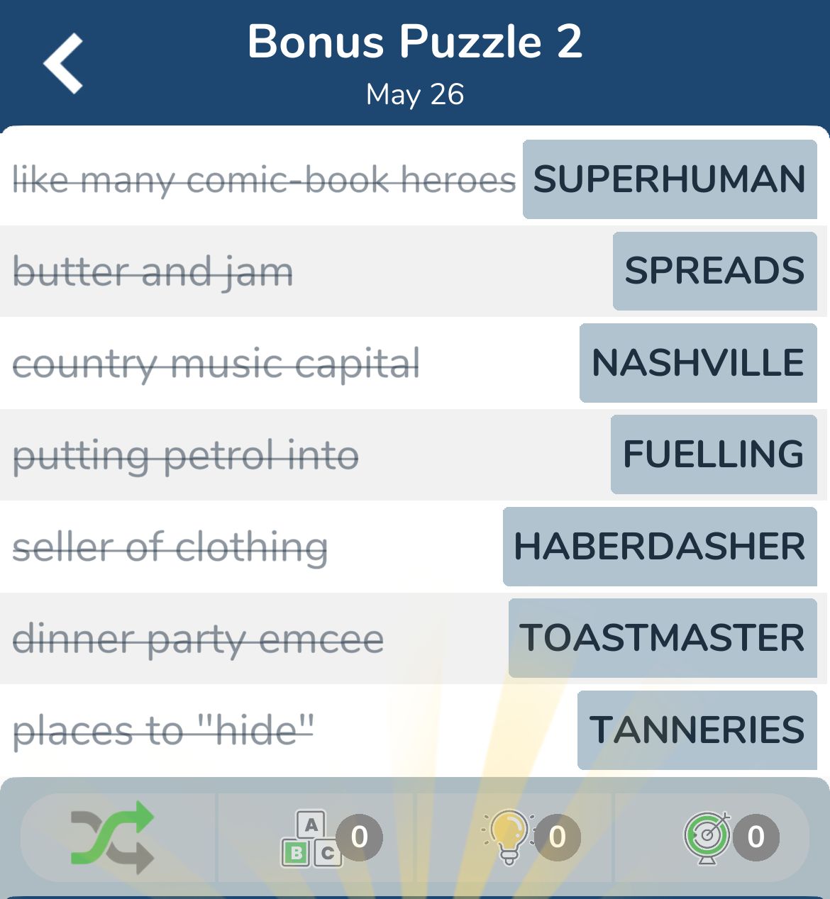 7 Little Words May 26 2024 Bonus 2