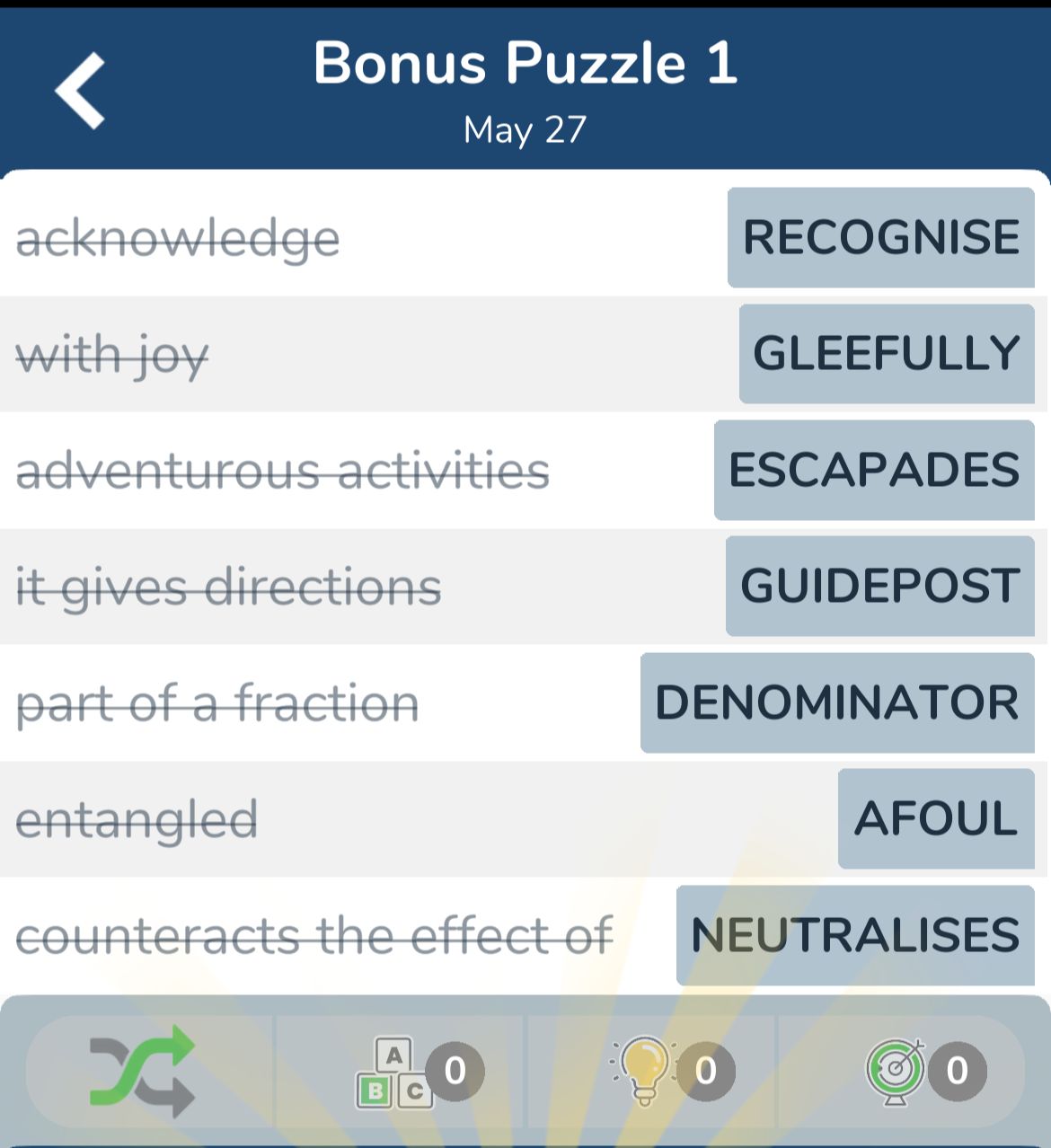 7 Little Words May 27 2024 Bonus 1