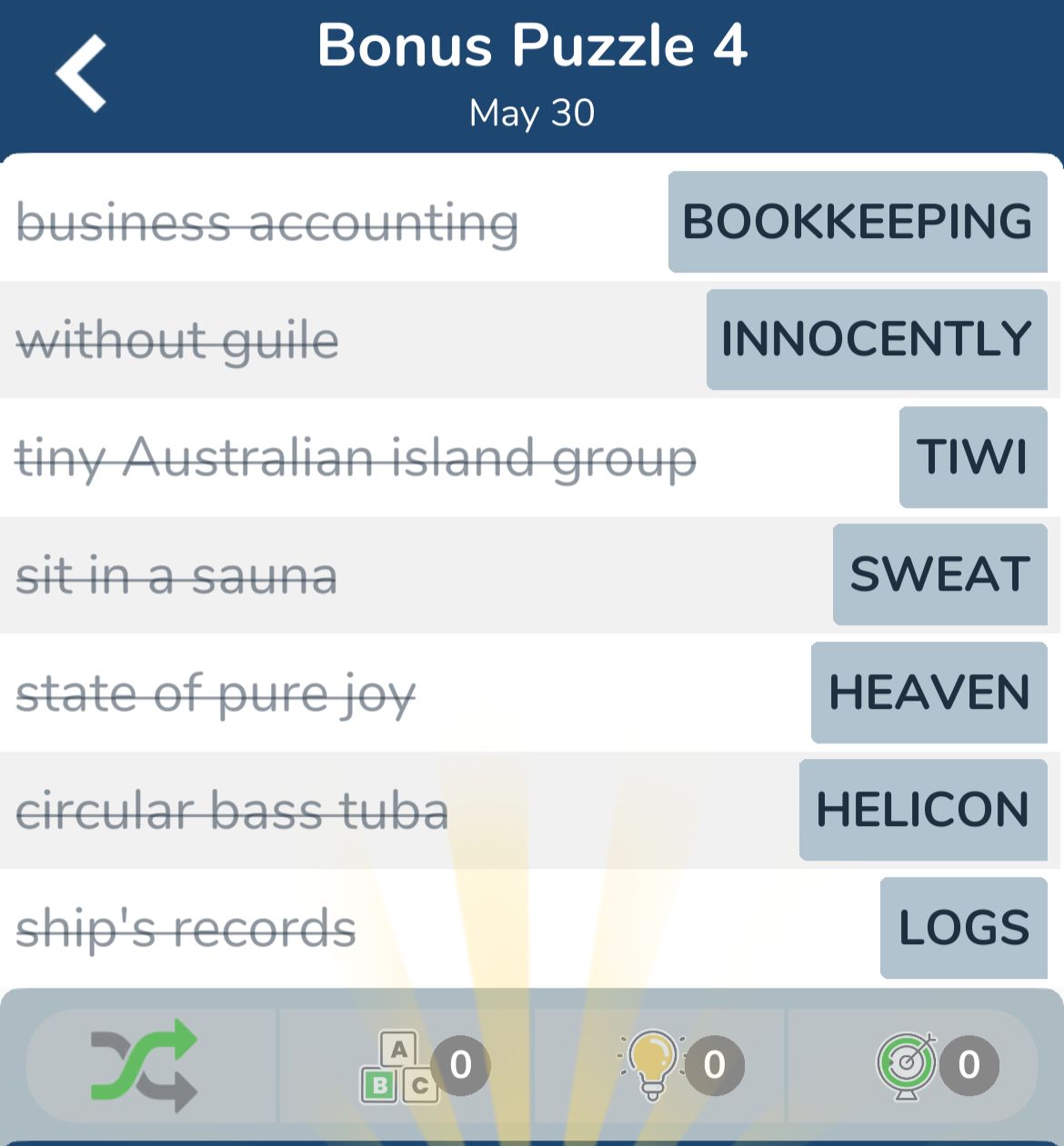 7 Little Words May 30 2024 Bonus 4