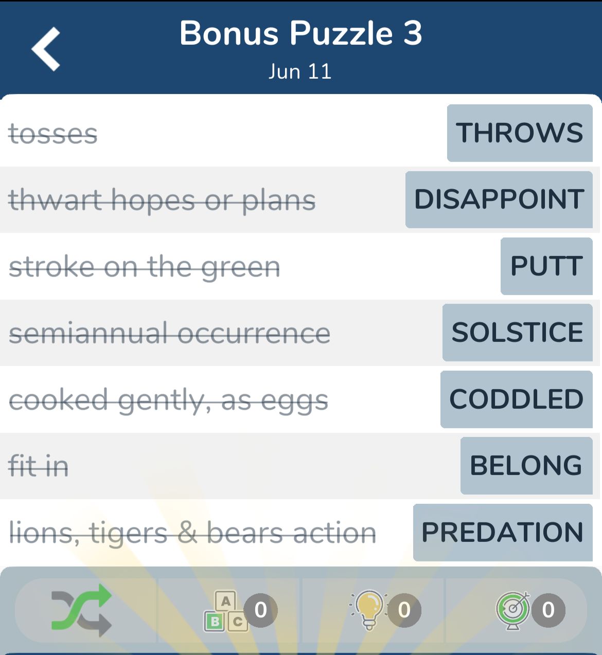 7 Little Words June 11 2024 Bonus 3