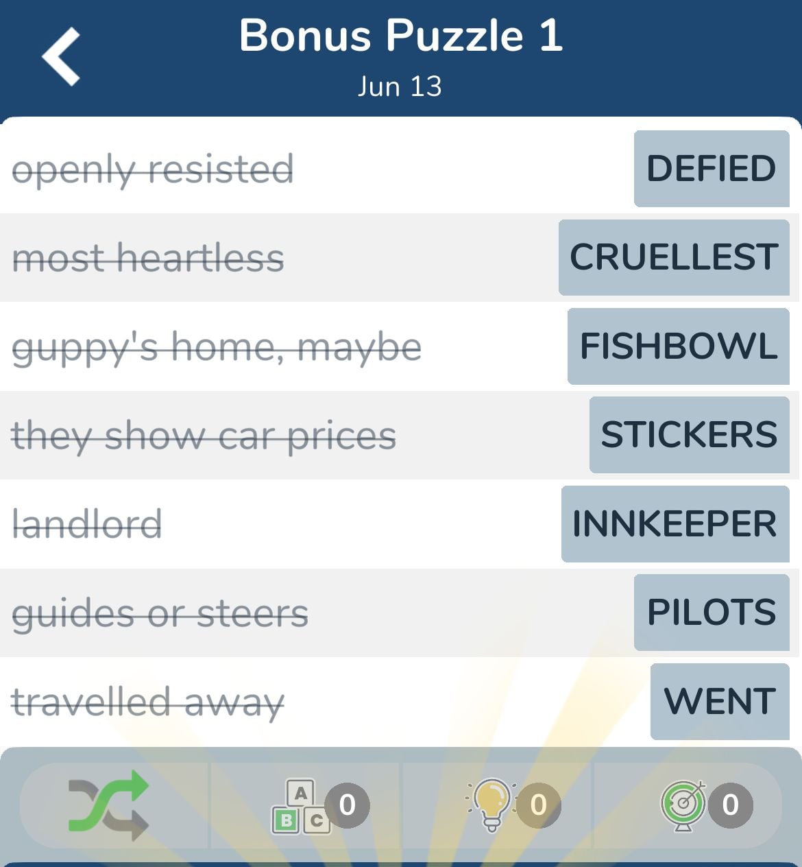 7 Little Words June 13 2024 Bonus 1