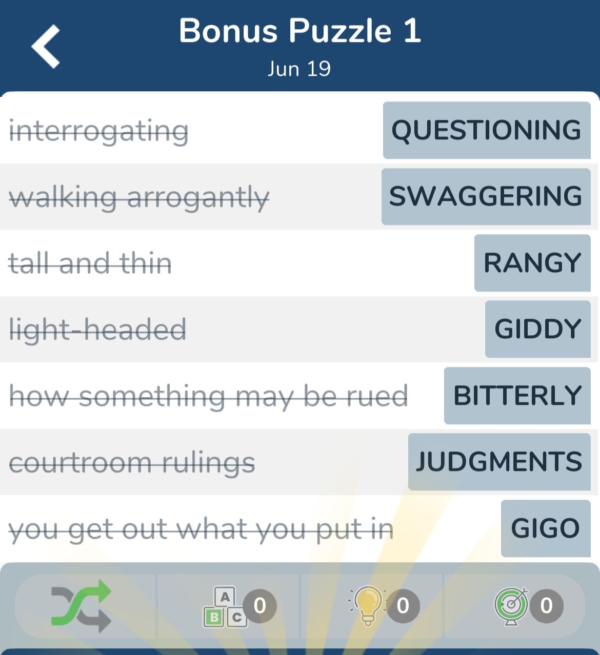 7 Little Words June 19 2024 Bonus 1