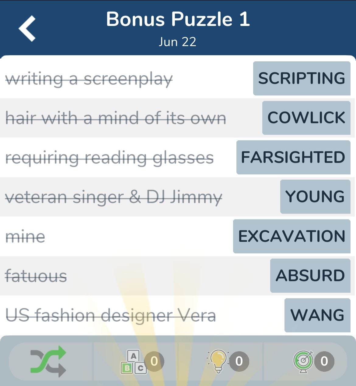 7 Little Words June 22 2024 Bonus 1