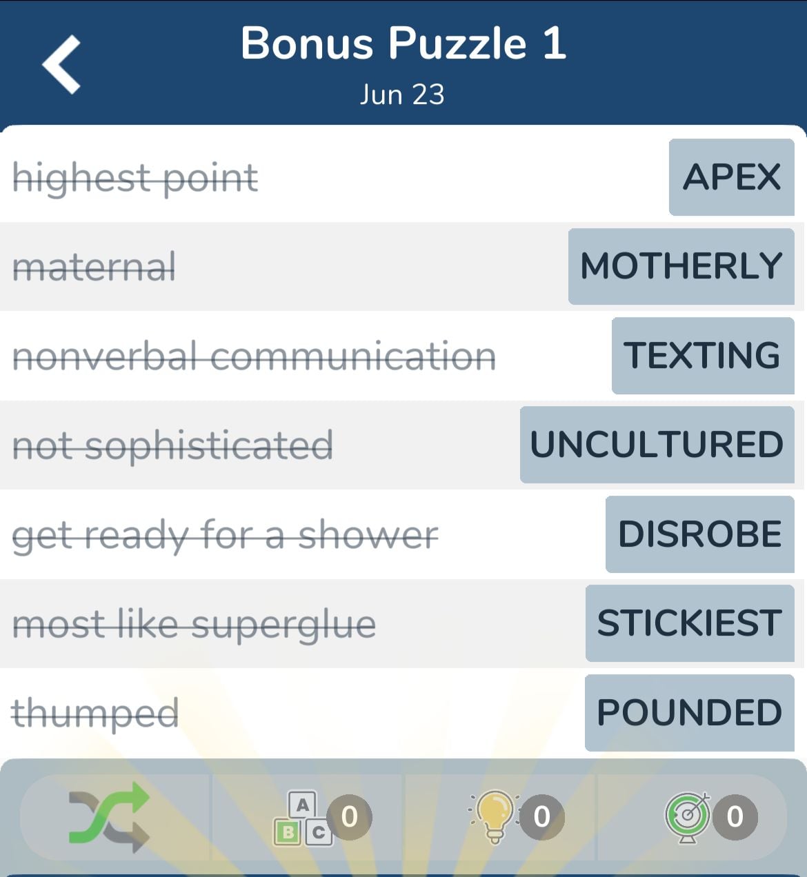 7 Little Words June 23 2024 Bonus 1