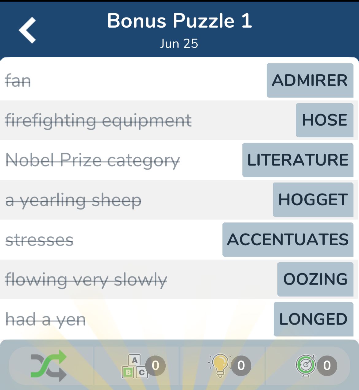 7 Little Words June 25 2024 Bonus 1