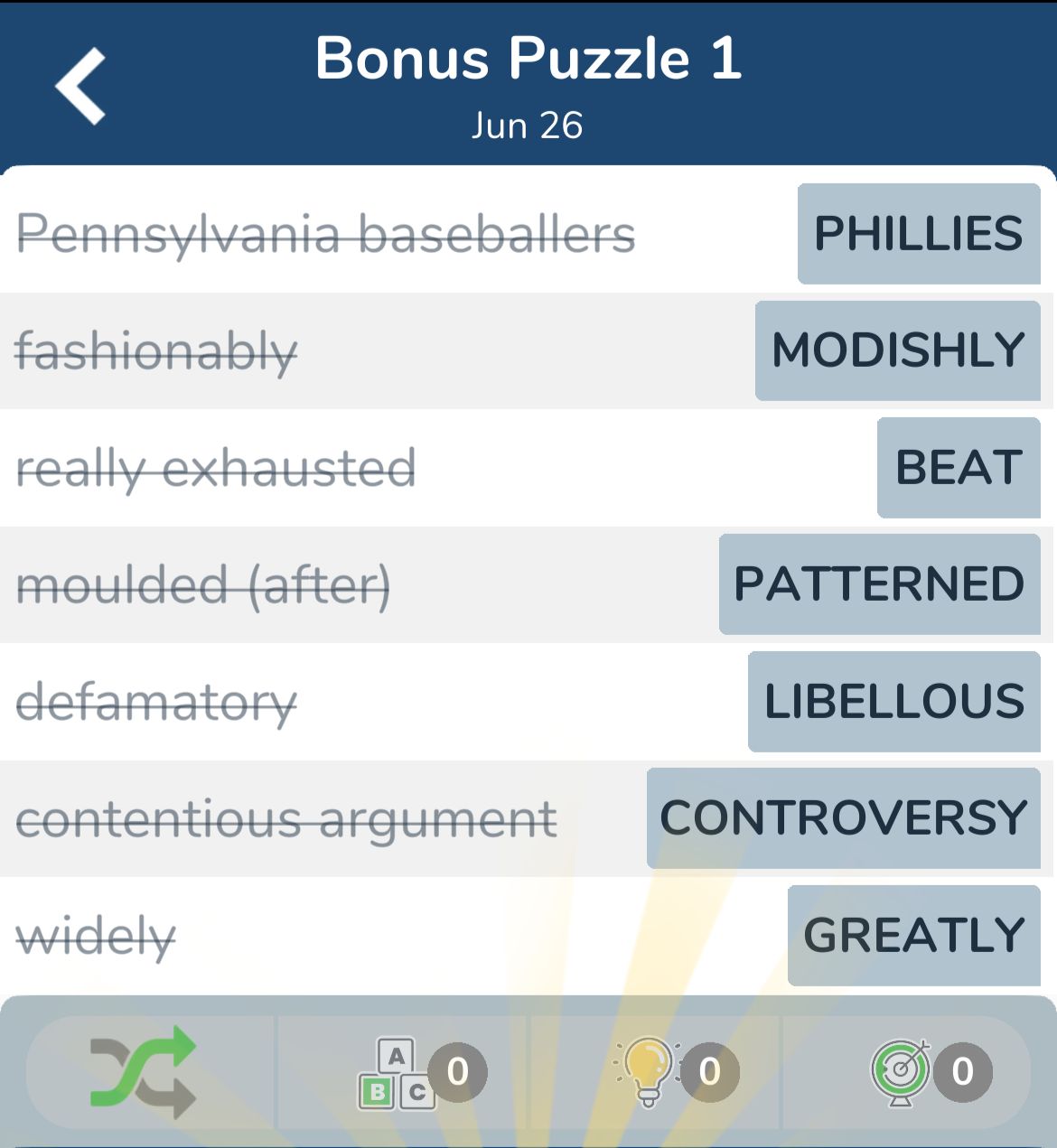 7 Little Words June 26 2024 Bonus 1