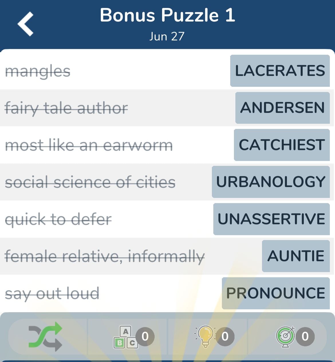 7 Little Words June 27 2024 Bonus 1