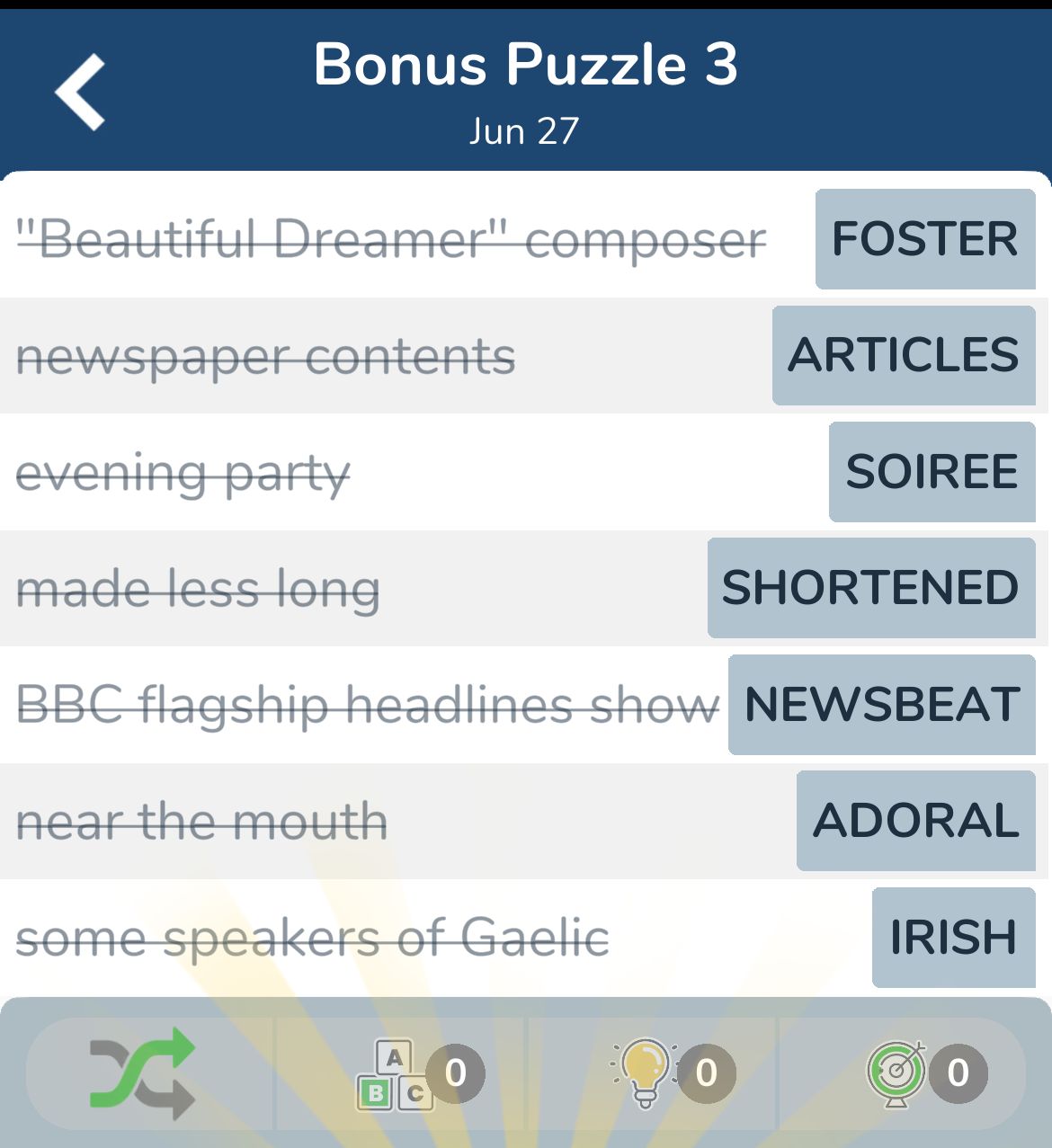 7 Little Words June 27 2024 Bonus 3