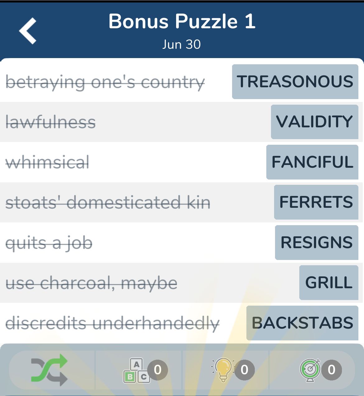 7 Little Words June 30 2024 Bonus 1