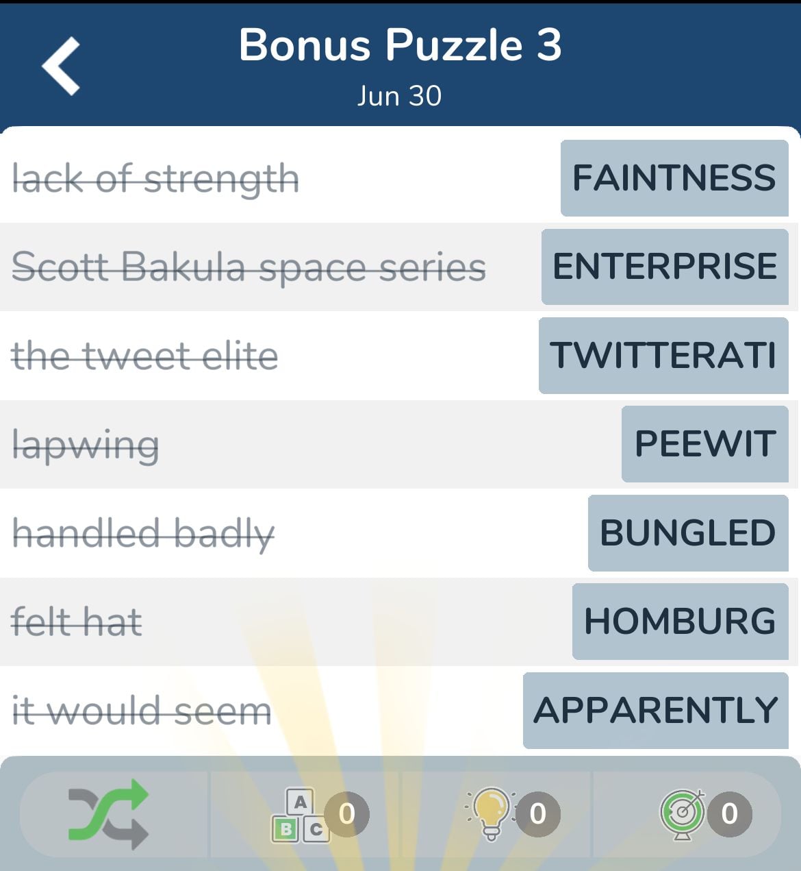 7 Little Words June 30 2024 Bonus 3