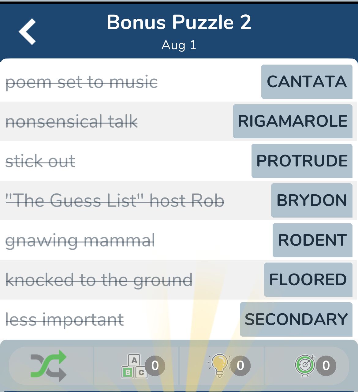 7 Little Words August 1 2024 Bonus 2