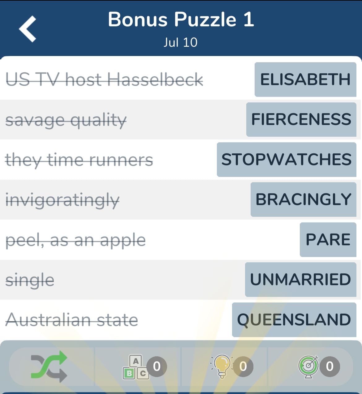 7 Little Words July 10 2024 Bonus 1