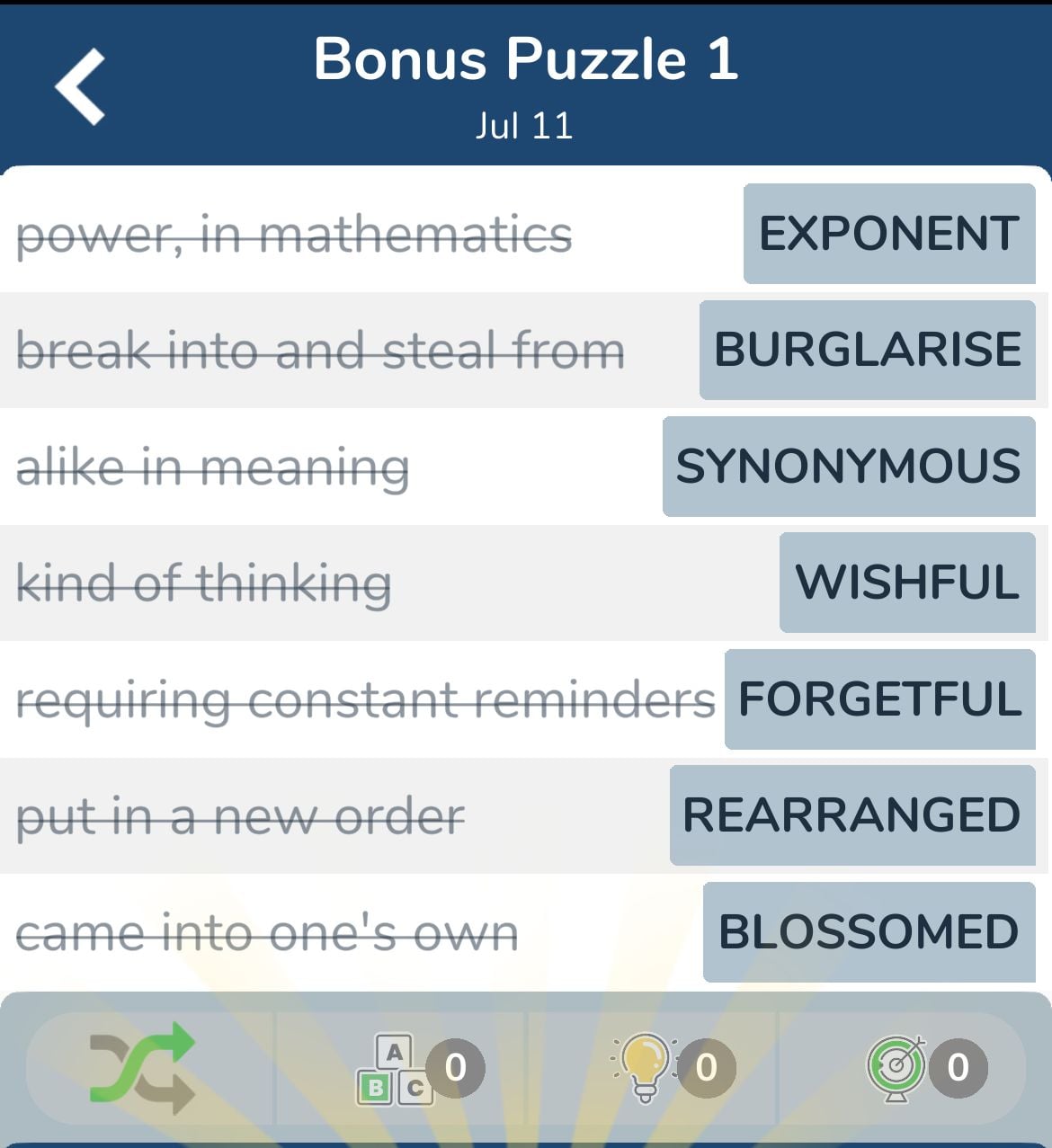 7 Little Words July 11 2024 Bonus 1