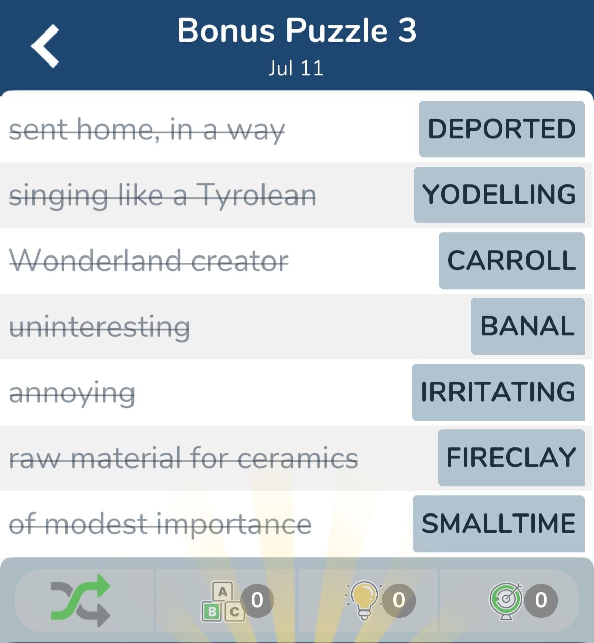 7 Little Words July 11 2024 Bonus 3
