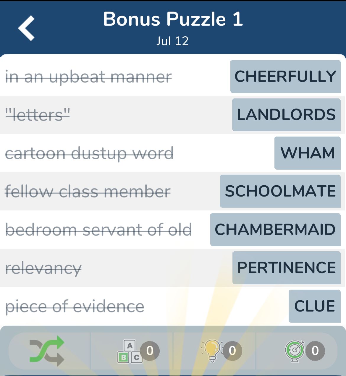 7 Little Words July 12 2024 Bonus 1