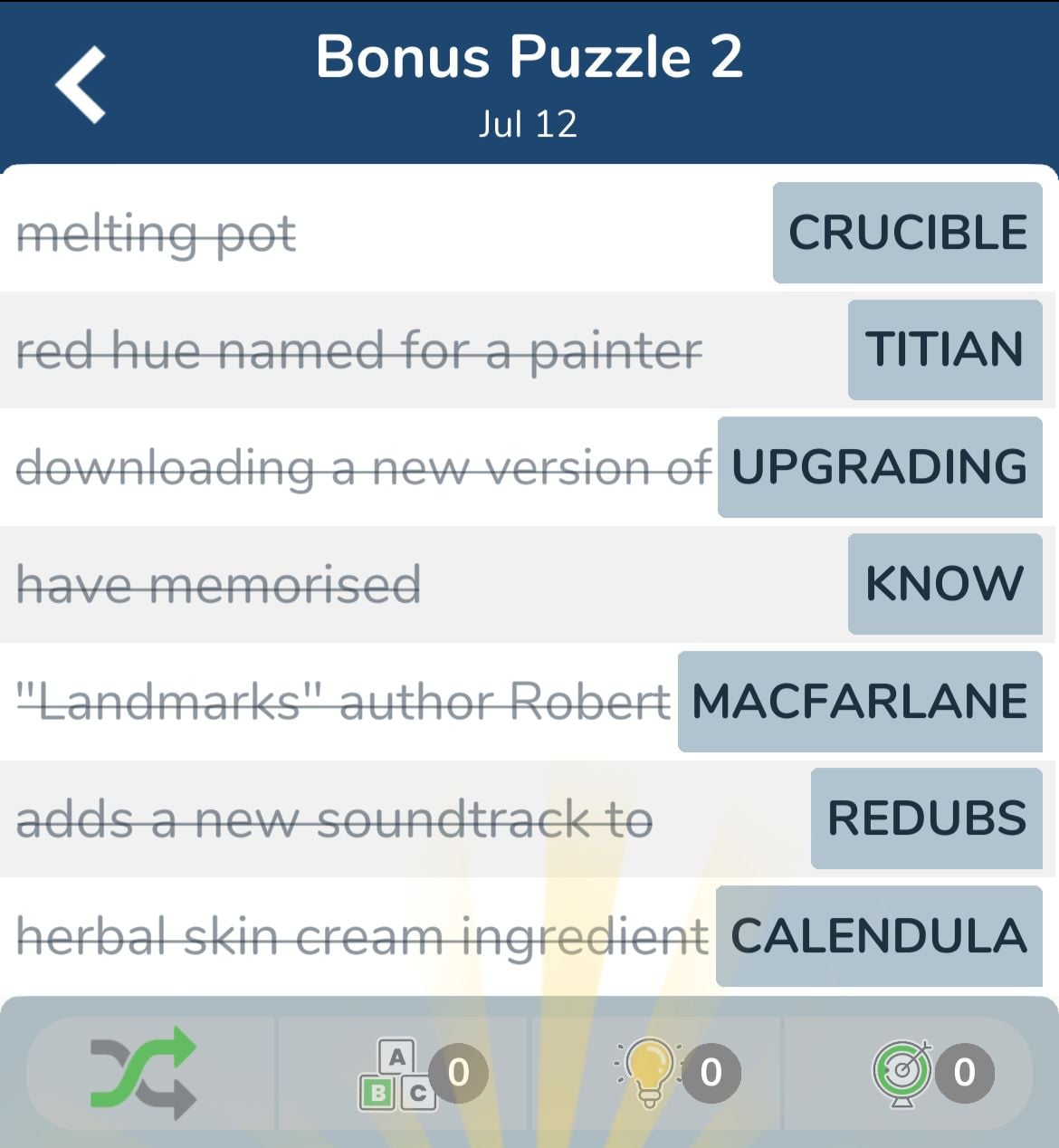 7 Little Words July 12 2024 Bonus 2
