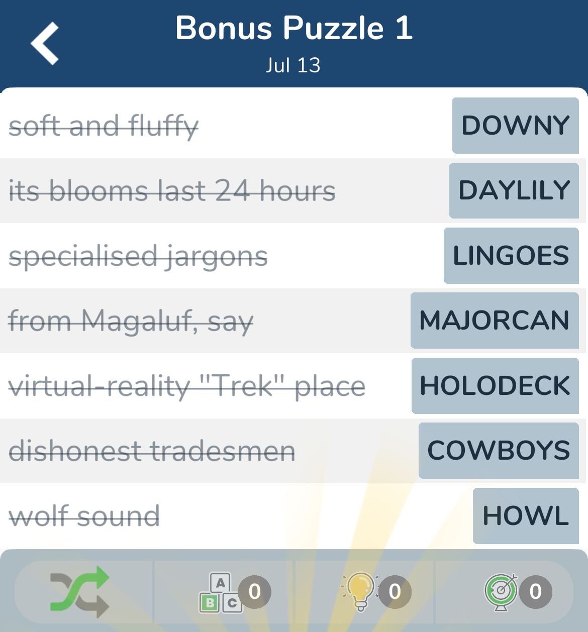 7 Little Words July 13 2024 Bonus 1