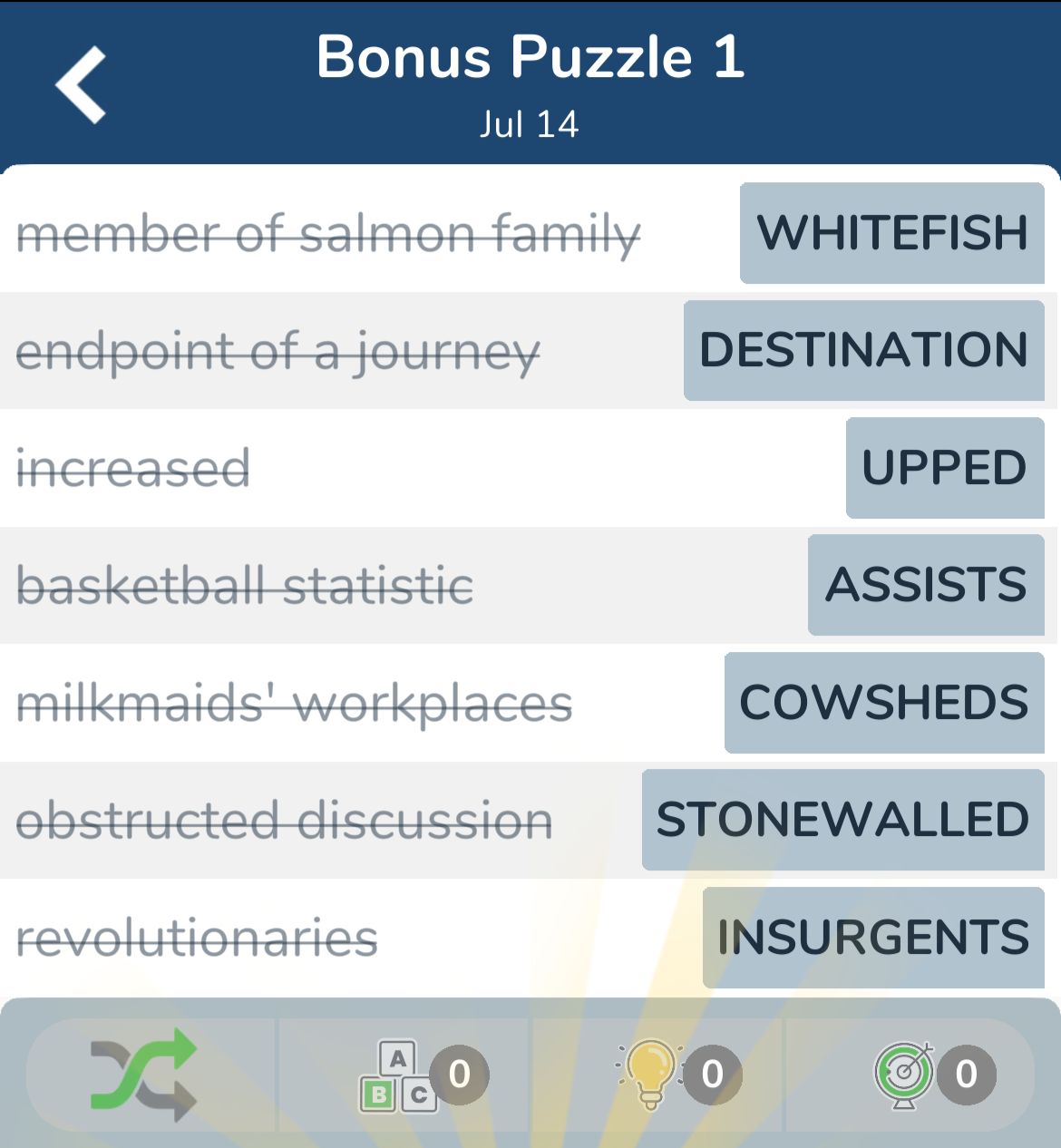 7 Little Words July 14 2024 Bonus 1