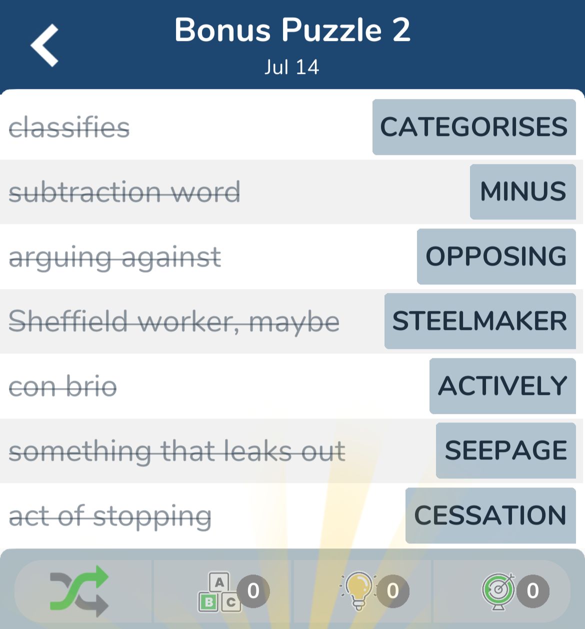 7 Little Words July 14 2024 Bonus 2