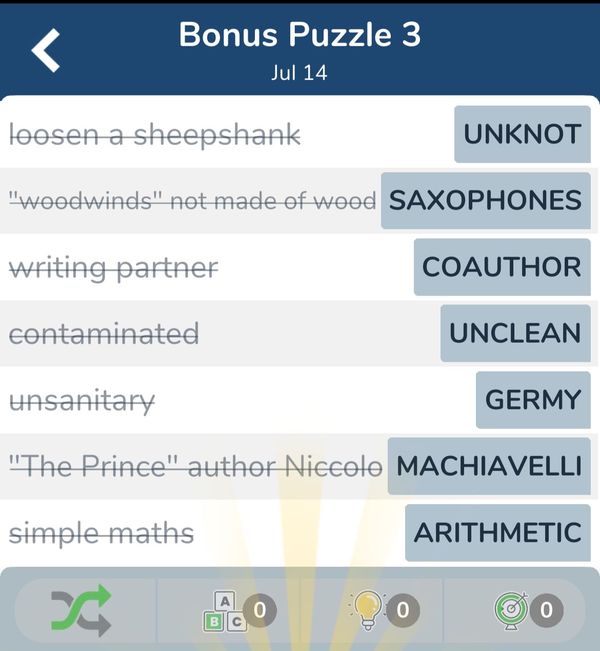 7 Little Words July 14 2024 Bonus 3
