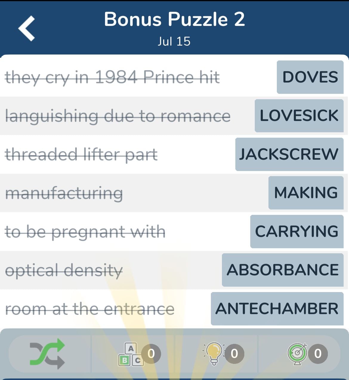 7 Little Words July 15 2024 Bonus 2