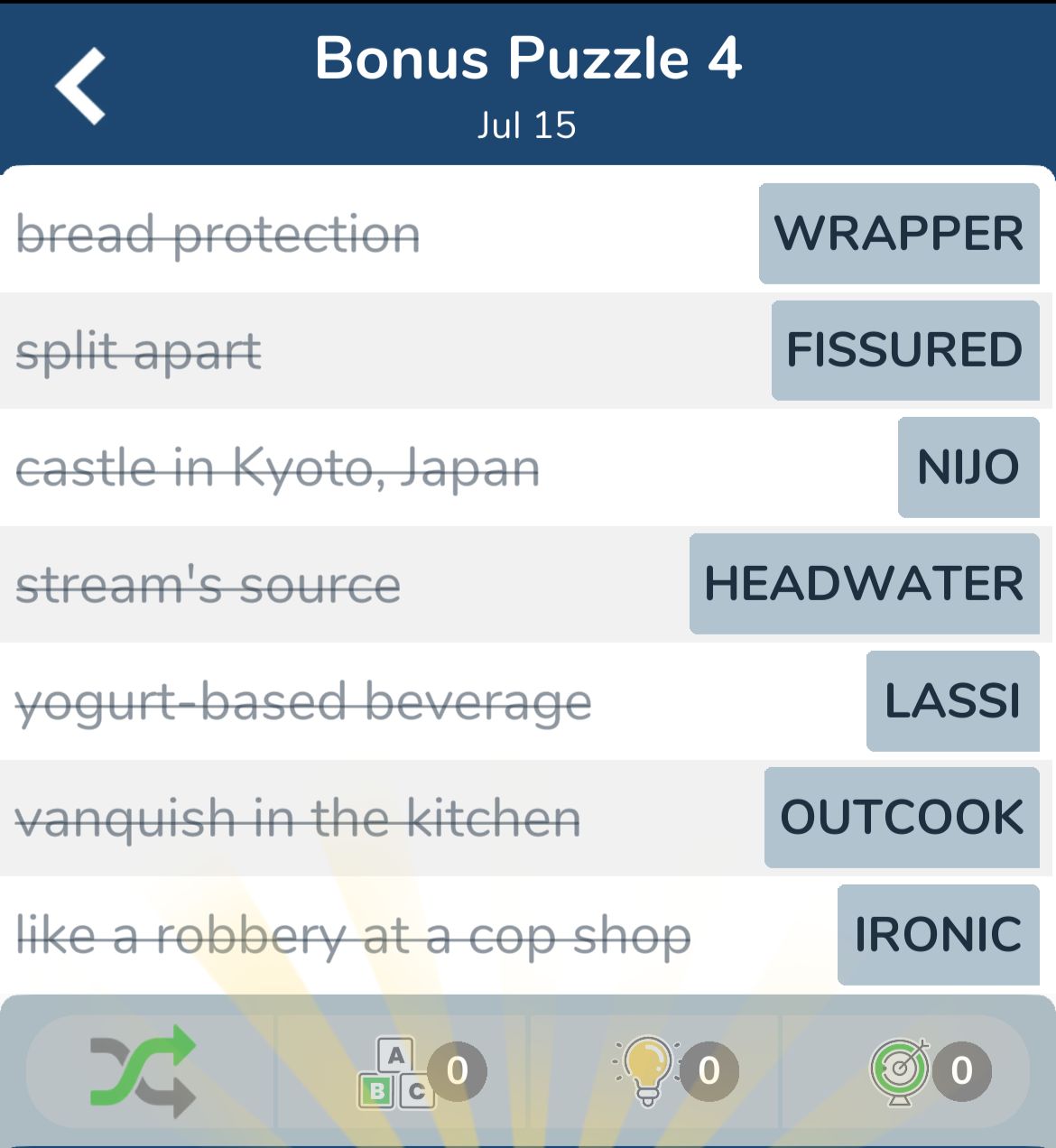 7 Little Words July 15 2024 Bonus 4