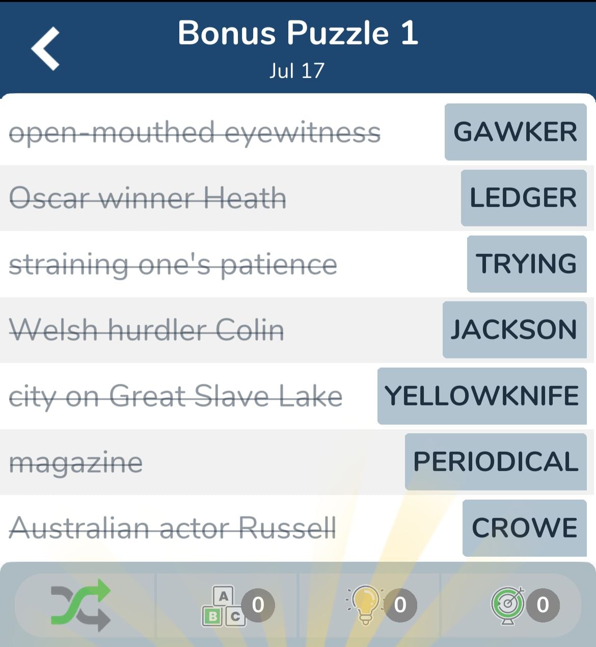 7 Little Words July 17 2024 Bonus 1