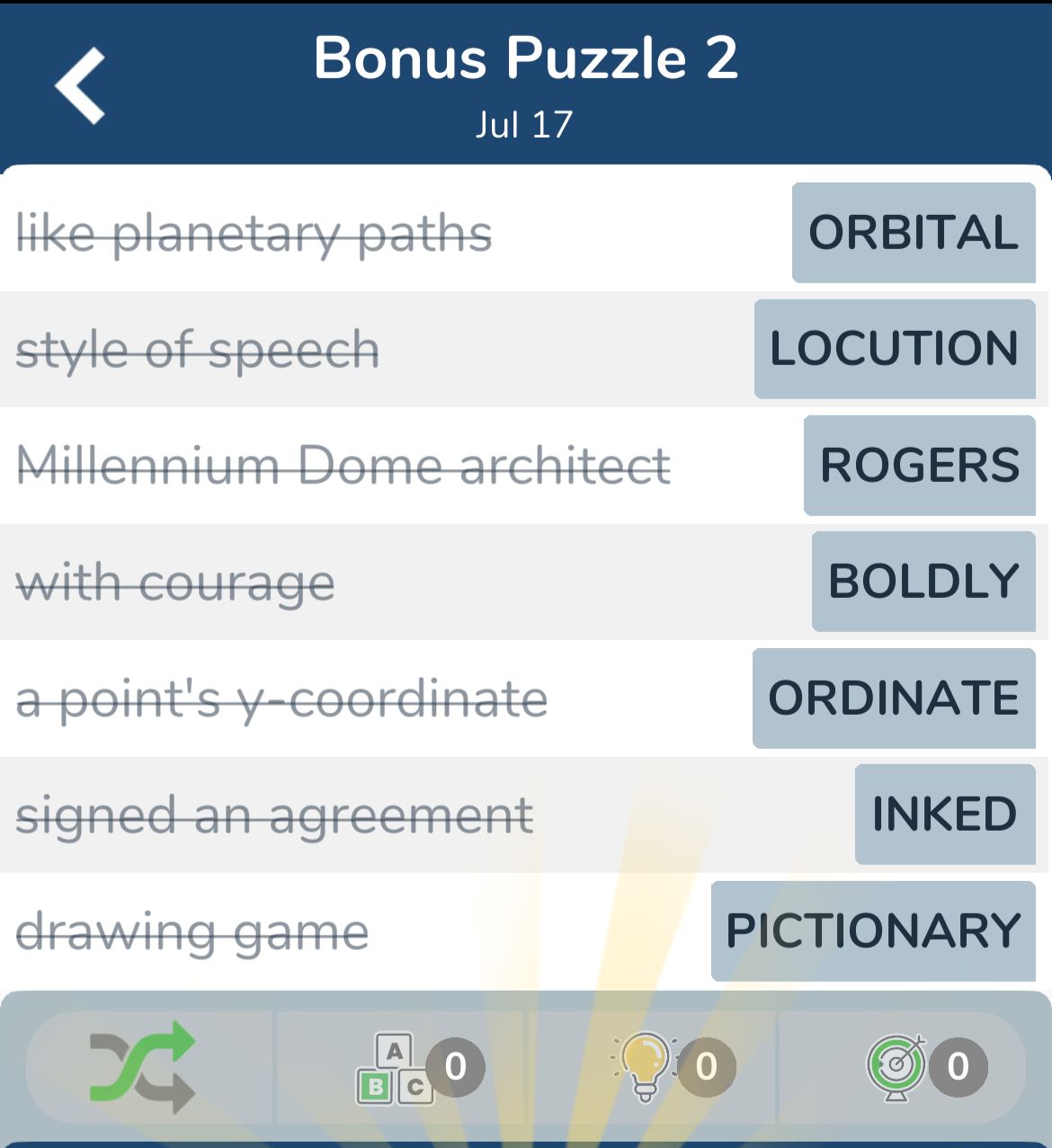 7 Little Words July 17 2024 Bonus 2