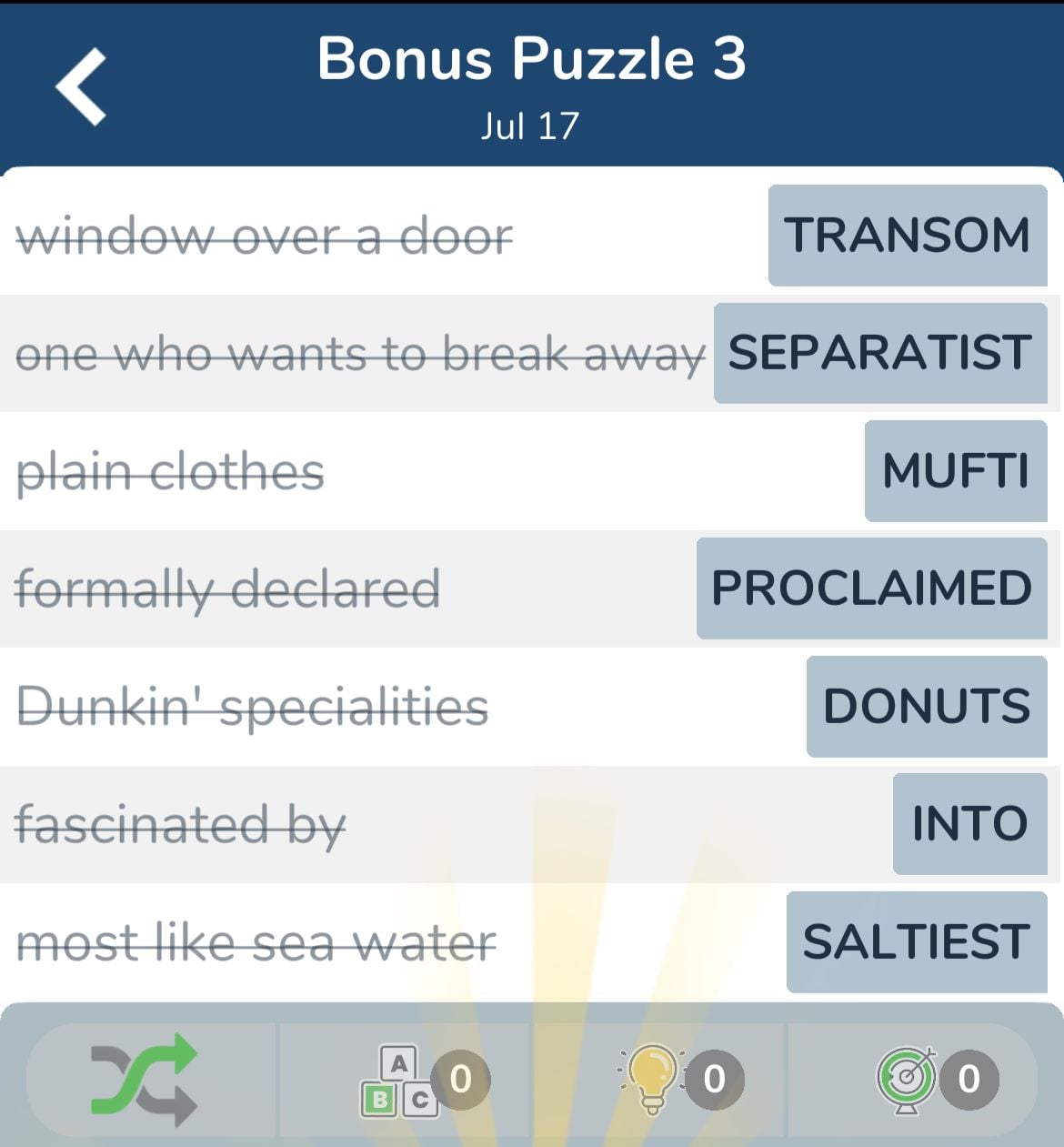 7 Little Words July 17 2024 Bonus 3