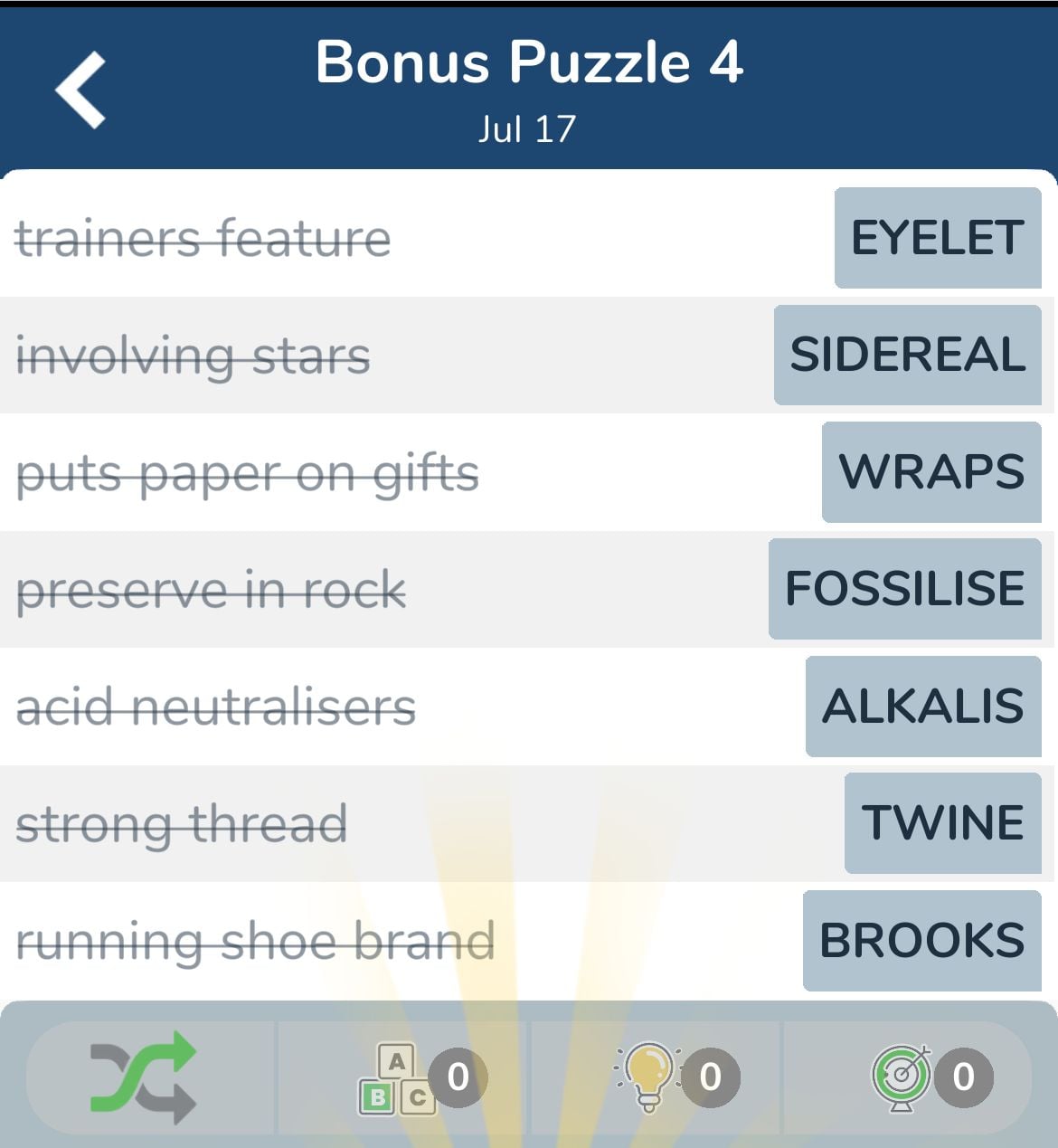 7 Little Words July 17 2024 Bonus 4
