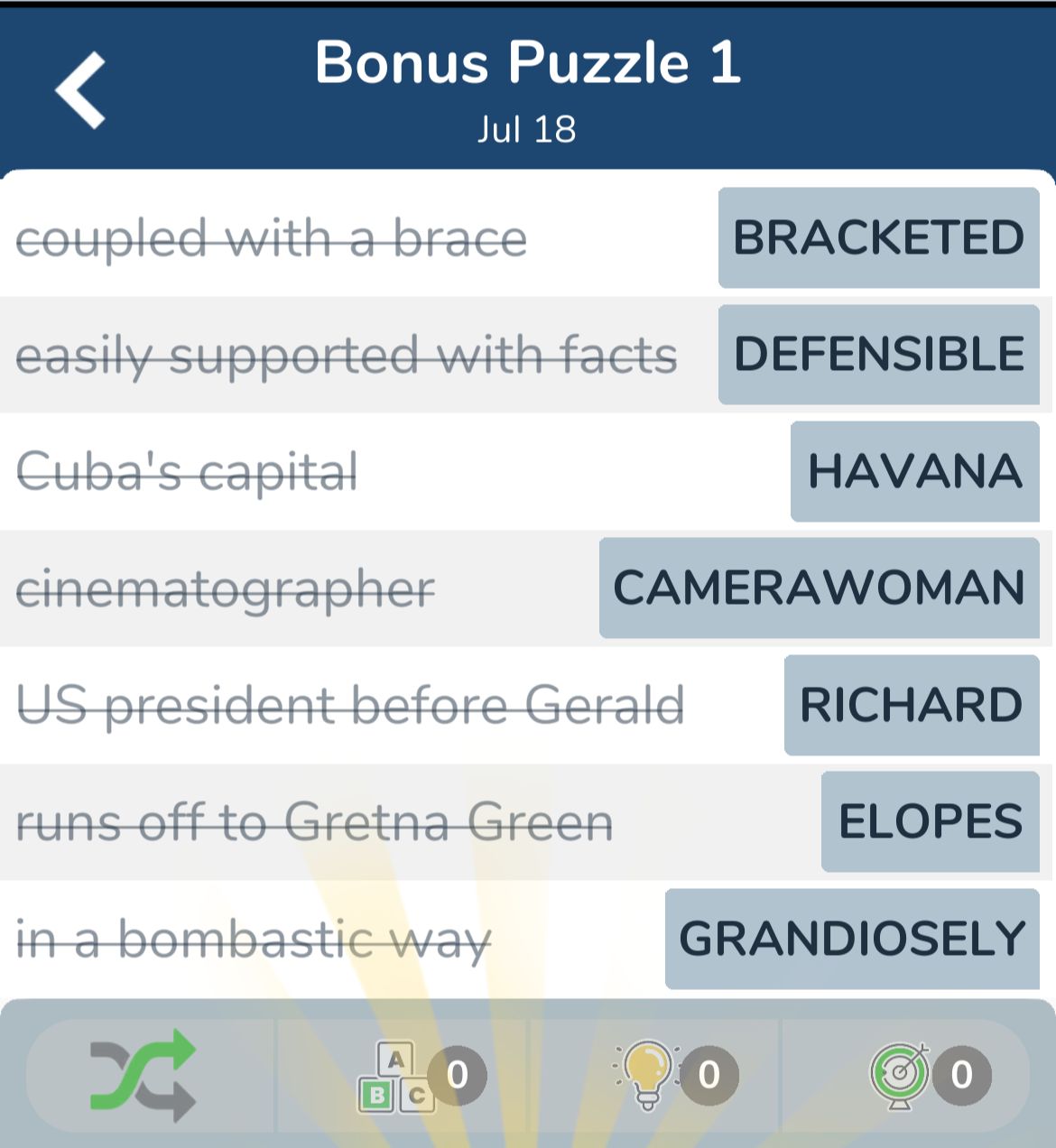 7 Little Words July 18 2024 Bonus 1