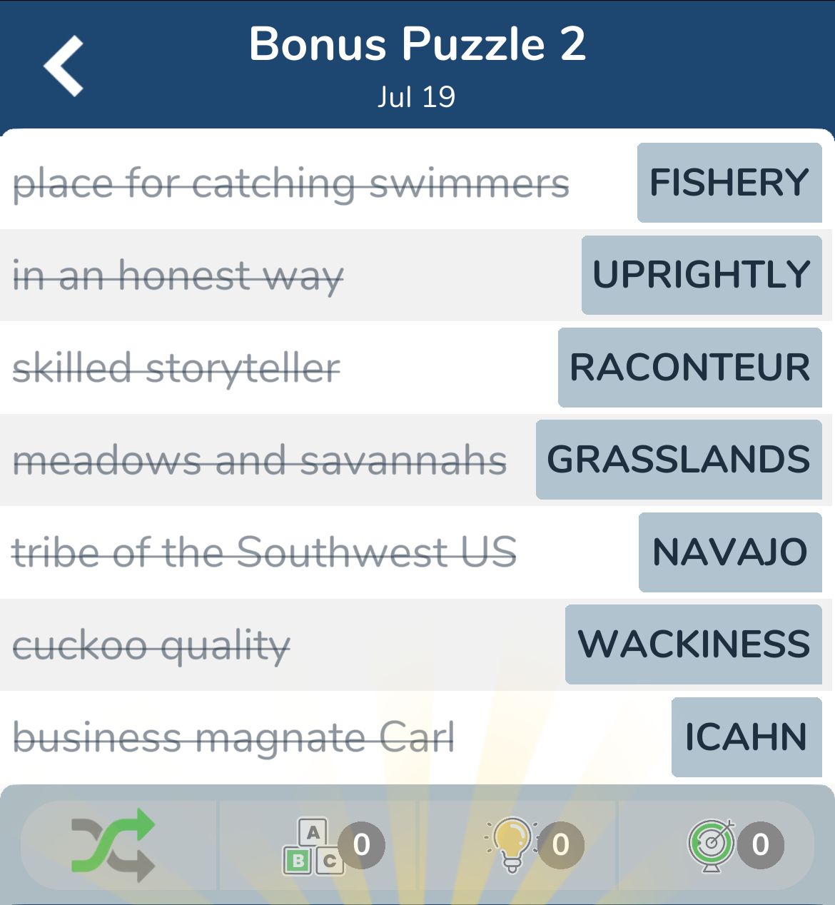 7 Little Words July 19 2024 Bonus 2