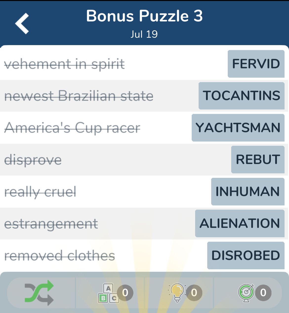 7 Little Words July 19 2024 Bonus 3