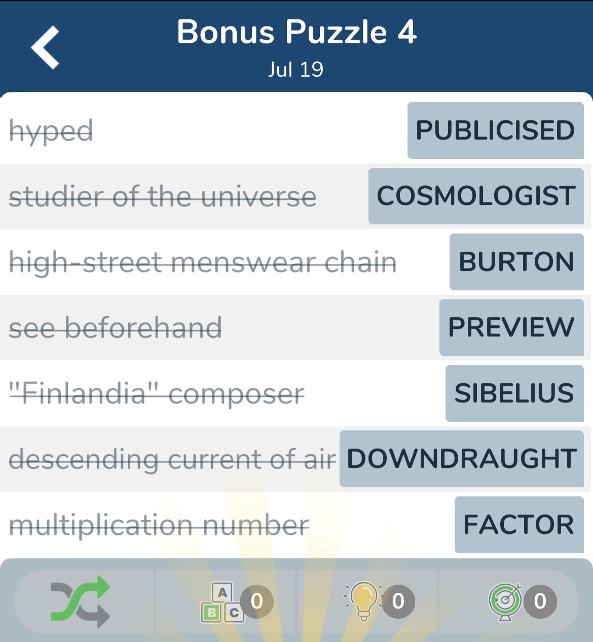 7 Little Words July 19 2024 Bonus 4