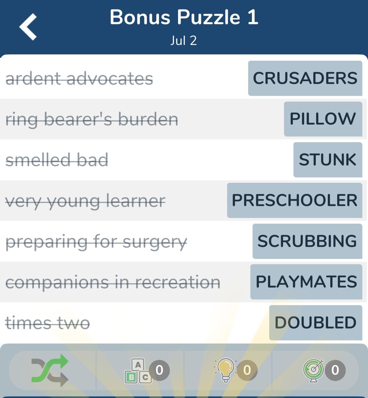 7 Little Words July 2 2024 Bonus 1