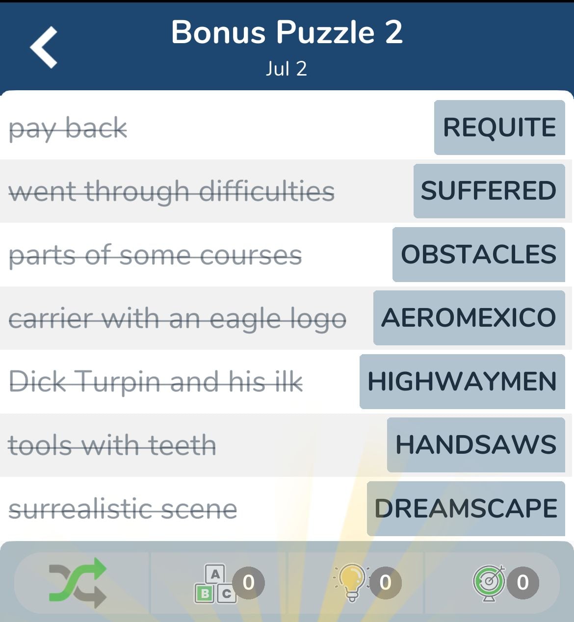 7 Little Words July 2 2024 Bonus 2