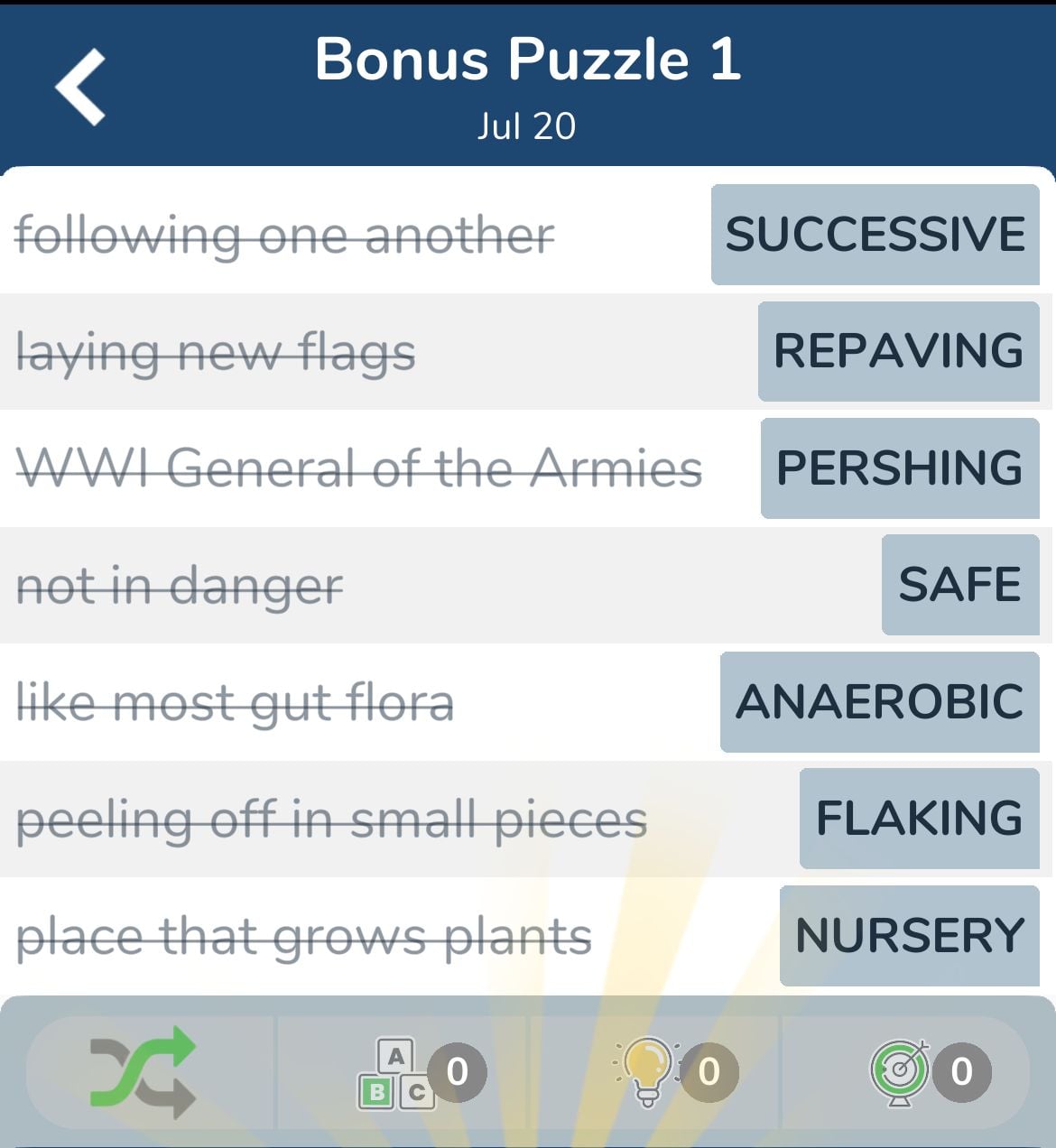 7 Little Words July 20 2024 Bonus 1