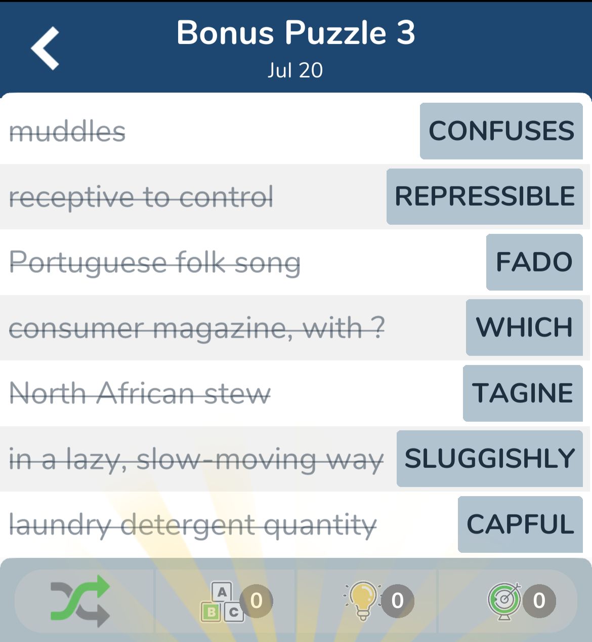 7 Little Words July 20 2024 Bonus 3